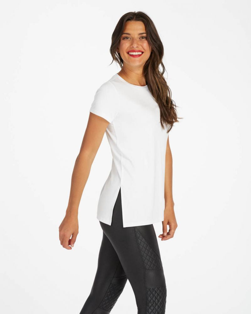 SPANX Women 100% Polyester Sunshine Black Short Sleeve Zipper Top